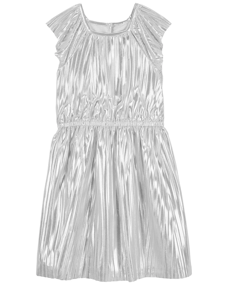 Kid Metallic Pleated Flutter Party Dress