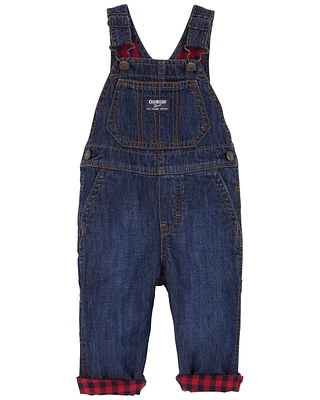 Baby Buffalo Plaid-Lined Overalls