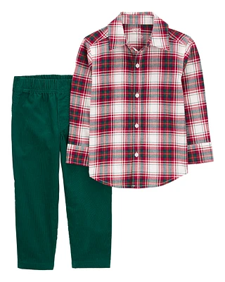 Toddler 2-Piece Plaid Button-Down & Pull-On Corduroy Pant Set