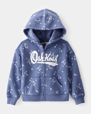 Toddler Heart Print OshKosh Fleece Logo Zip Jacket - Blue
