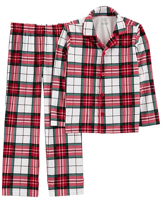 Kid 2-Piece Plaid Fleece Coat Style Pajamas