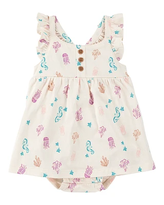Baby Girl Sea Print Cotton Sunsuit