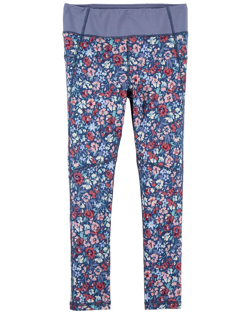 Kid Floral Print Active Leggings BeCool™ Fabric