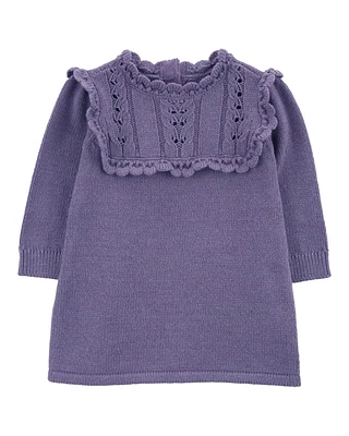 Baby Long-Sleeve Sweater Knit Dress - Purple