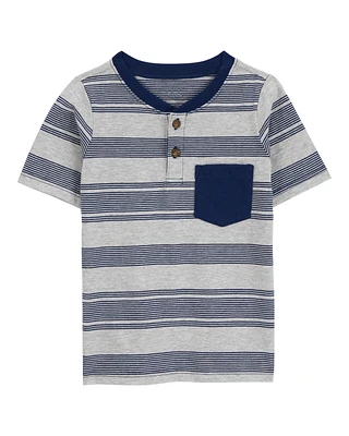 Kid Striped Pocket Henley Tee