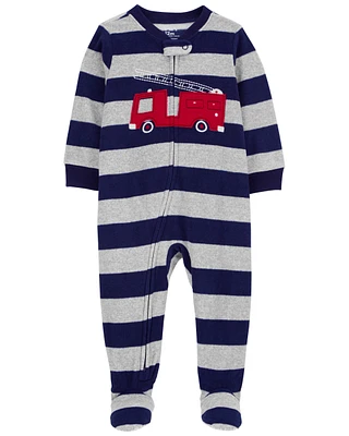 Toddler 1-Piece Firetruck Fleece Footie Pajamas