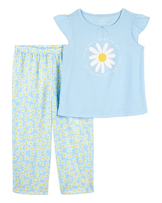 Toddler Daisy Floral Loose Fit Ribbed 2-Piece Pajamas