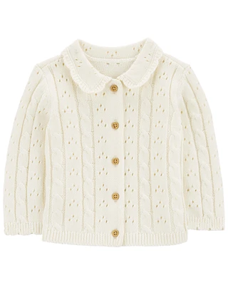 Baby Pointelle Button-Front Sweater Knit Cardigan