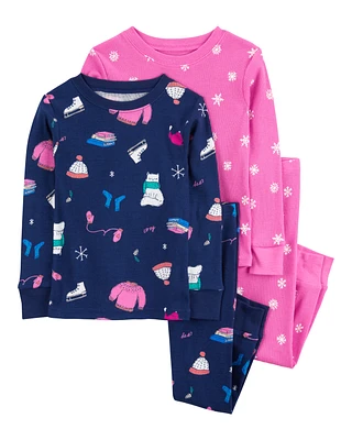 Baby 4-Piece Ice Skate & Snowflake Cotton Blend Pajamas