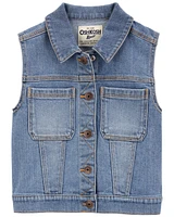 Kid The Favorite: Button-Front Denim Vest