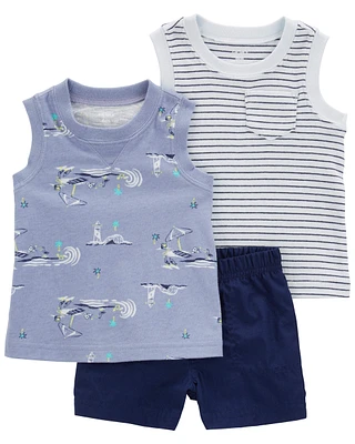 Baby 3-Piece Ocean Print Little Short Set