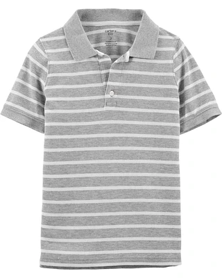 Kid Gray Striped Piqué Polo Shirt