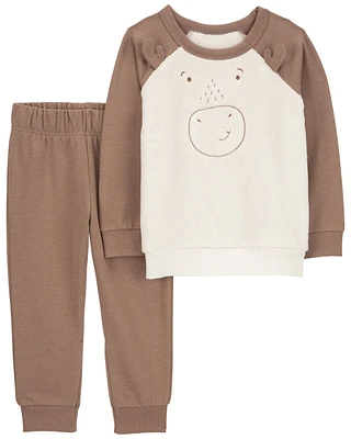 Toddler 2-Piece Moose Fuzzy Pullover & Fleece Pant Set