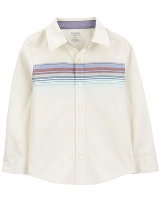 Toddler Striped Long-Sleeve Button-Down Shirt - White