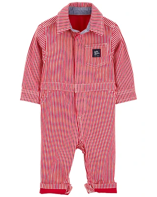 Baby Striped Button-Front Jumpsuit