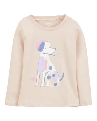 Toddler Dog-Print Long-Sleeve Graphic Tee - Brown