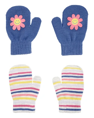 Toddler 2-Pack Striped Flower Gripper Mittens