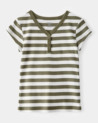 Kid Ribbed Henley Striped Short-Sleeve Shirt