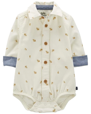 Baby Bear Print Button-Front Bodysuit