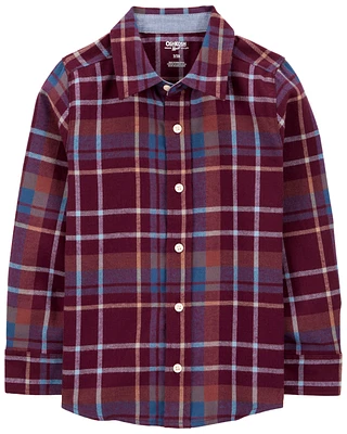 Kid Plaid Cotton Long-Sleeve Button-Down Shirt