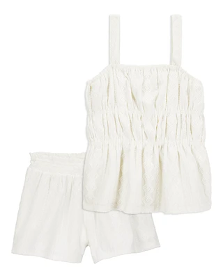Kid 2-Piece Ruched Textured Tank & Pull-On Smocked Shorts Set