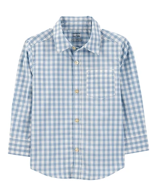 Toddler Plaid Woven Long-Sleeve Button-Down Shirt - Blue