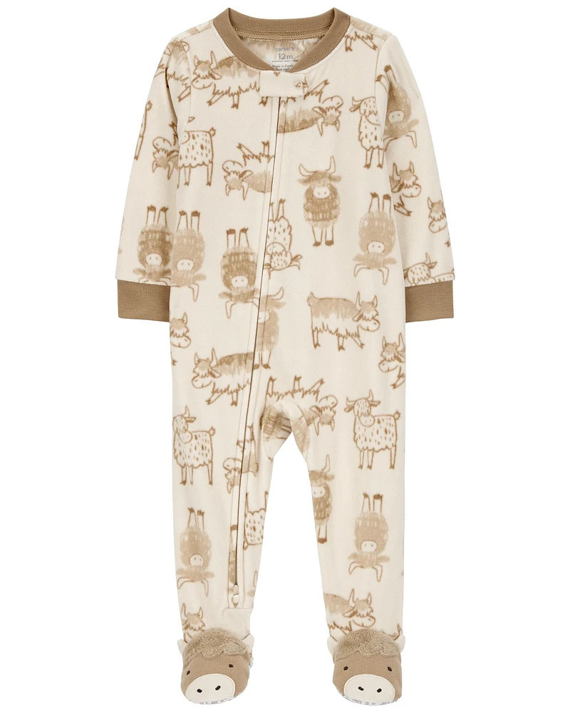 Toddler 1-Piece Cow Print Fleece Footie Pajamas