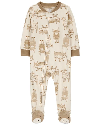 Toddler 1-Piece Cow Print Fleece Footie Pajamas