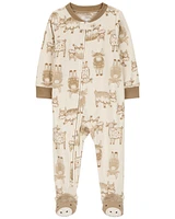 Toddler 1-Piece Cow Print Fleece Footie Pajamas