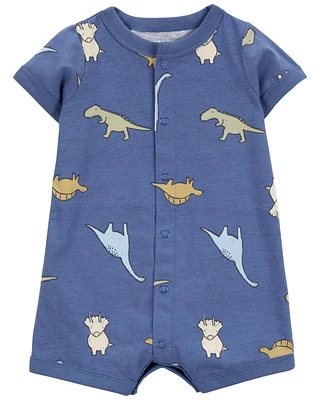 Baby Dinosaur Print Jersey Short-Sleeve Romper - Blue