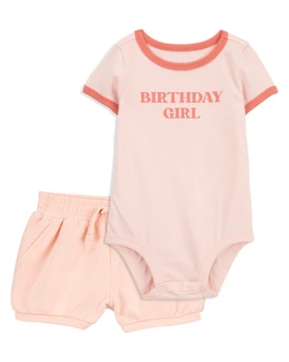 Baby 2-Piece Birthday Girl Bodysuit & Short Set