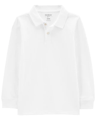 Kid White Long-Sleeve Piqué Polo Shirt