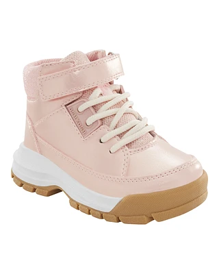 Kid Metallic Pink Lace-Up Boots