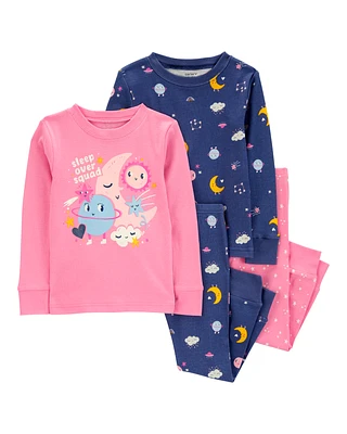 Toddler 4-Piece Space Print 100% Snug Fit Cotton Pajamas