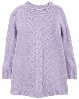 Toddler Long-Sleeve Cable-Knit Sweater Dress - Purple