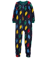 Kid 1-Piece Christmas Lights Velboa Footie Pajamas