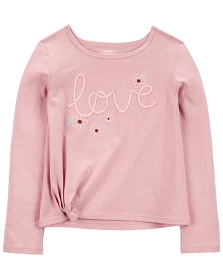 Kid Love Jersey Long-Sleeve Boxy Fit Tee - Pink