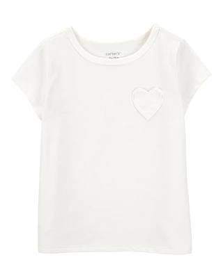 Toddler Heart Pocket Short-Sleeve Fashion Top - White