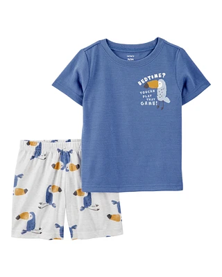 Toddler Boy Bird Print Loose Fit 2-Piece Pajamas - Blue