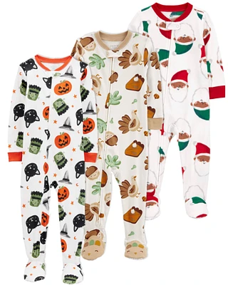 Toddler 3-Pack Holiday 100% Snug Fit Cotton Footie Pajamas