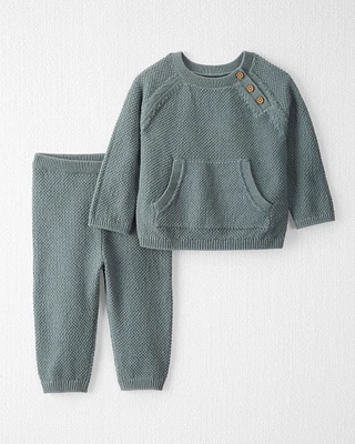 Baby Organic Cotton Sweater Knit Pullover Set Aqua Slate