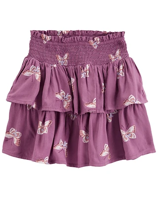 Kid Butterfly Print Tiered Skirt