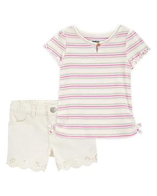 Toddler 2-Piece Striped Top & Eyelet Shorts Set