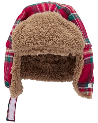 Baby Plaid Fuzzy Trapper Hat