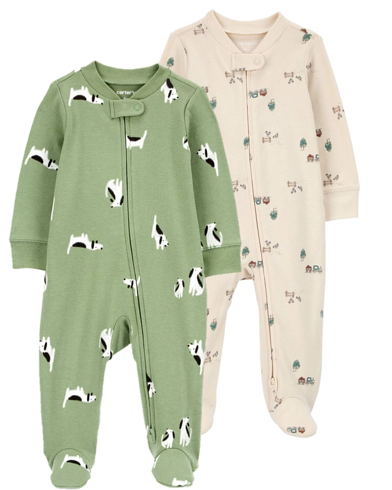 Baby 2-Pack 2-Way Zip Cotton Sleep & Play Pajamas