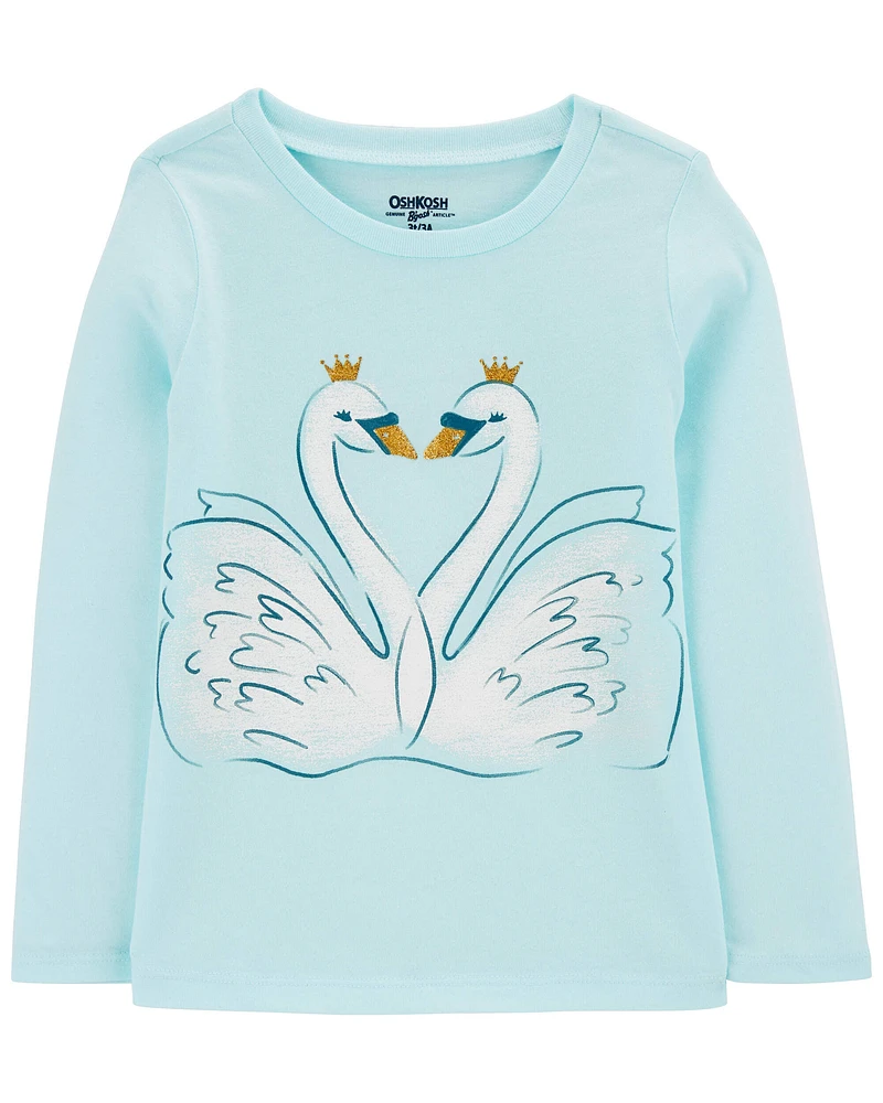 Toddler Swan-Print Long-Sleeve Shirt - Blue