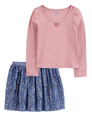 Kid 2-Piece Ribbed Knit Top & Skirt Set