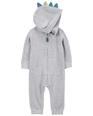 Baby Dinosaur Cotton Blend Long-Sleeve Jumpsuit - Grey