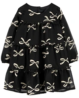 Toddler Bow Print Chiffon Holiday Dress