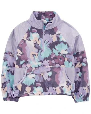 Kid Floral Fleece Pullover - Purple